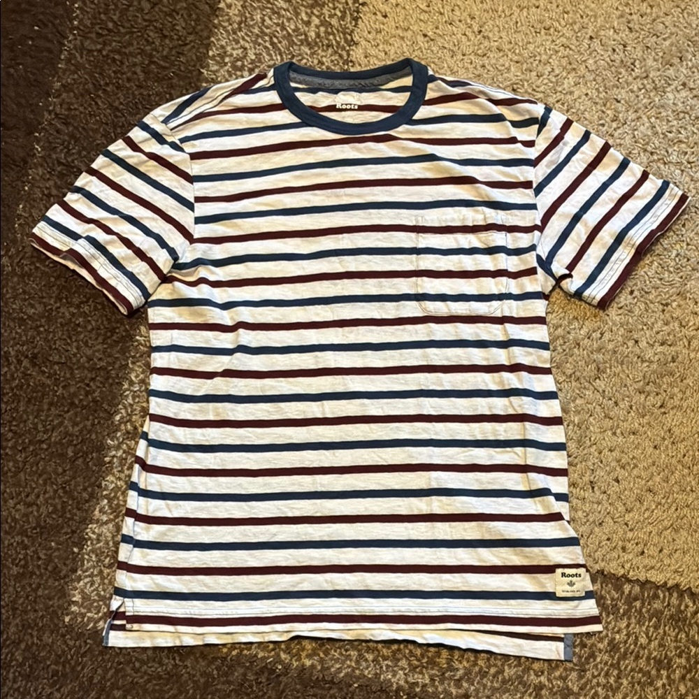 Roots Blue, Red and White Striped Short Sleeve Tee